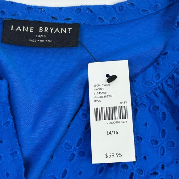LANE BRYANT Eyelet & Knit Notch Neck Blouse WOMENS 14 / 16 SHORT SLEEVE Blue NWT - Picture 6 of 11